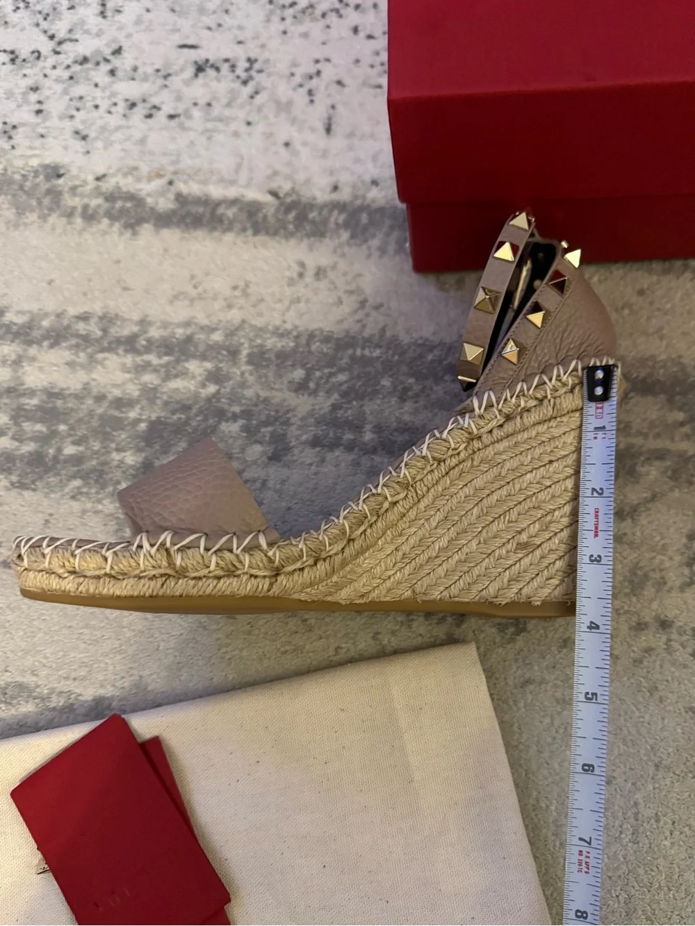 🆕 Valentino Garavani Double Rockstud Grainy Calfskin Sandal 105 MM Espadrilles